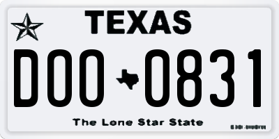 TX license plate DOO0831