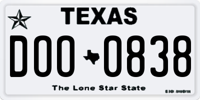 TX license plate DOO0838