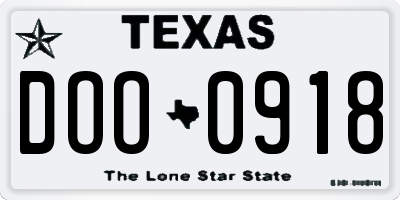 TX license plate DOO0918