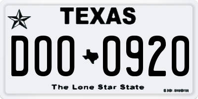 TX license plate DOO0920