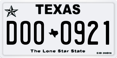 TX license plate DOO0921