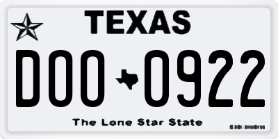 TX license plate DOO0922