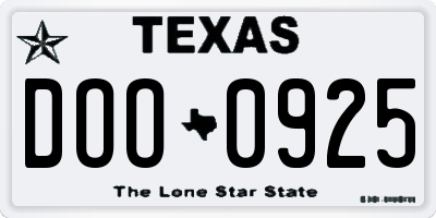 TX license plate DOO0925