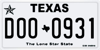 TX license plate DOO0931
