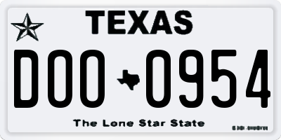 TX license plate DOO0954