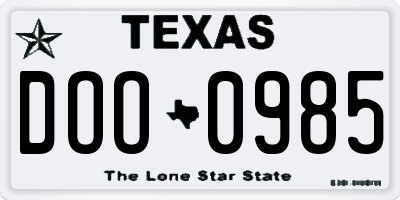 TX license plate DOO0985