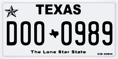 TX license plate DOO0989
