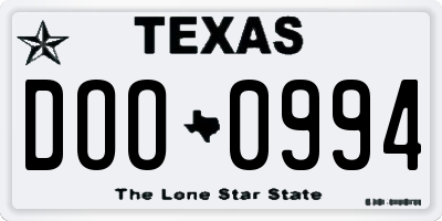 TX license plate DOO0994