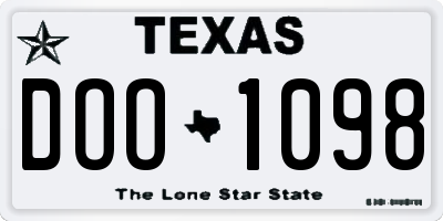 TX license plate DOO1098