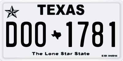 TX license plate DOO1781