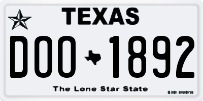 TX license plate DOO1892