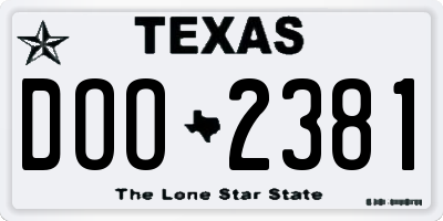 TX license plate DOO2381