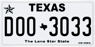TX license plate DOO3033