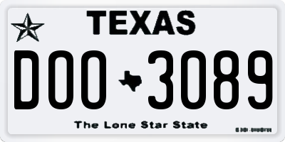 TX license plate DOO3089
