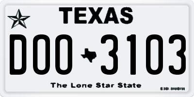 TX license plate DOO3103