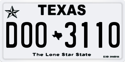 TX license plate DOO3110
