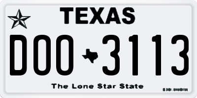 TX license plate DOO3113