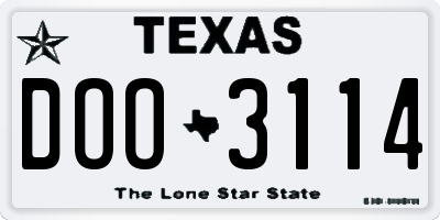 TX license plate DOO3114