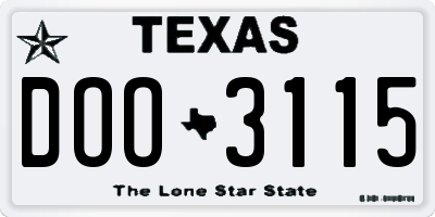TX license plate DOO3115