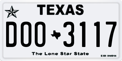 TX license plate DOO3117