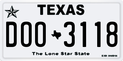 TX license plate DOO3118