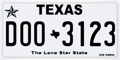 TX license plate DOO3123