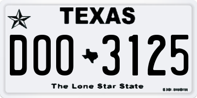 TX license plate DOO3125