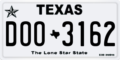 TX license plate DOO3162