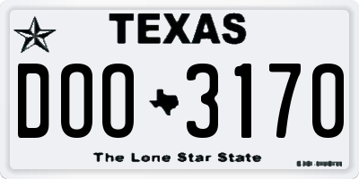 TX license plate DOO3170