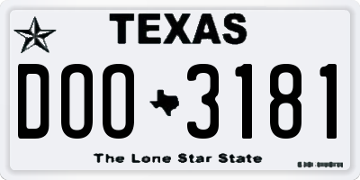 TX license plate DOO3181