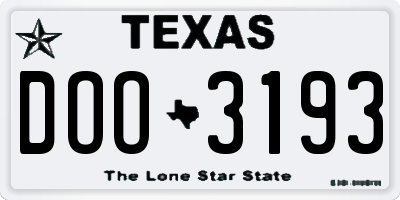 TX license plate DOO3193