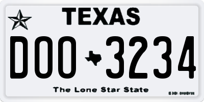 TX license plate DOO3234