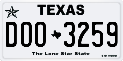 TX license plate DOO3259