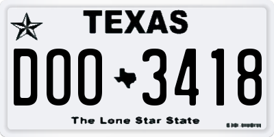 TX license plate DOO3418