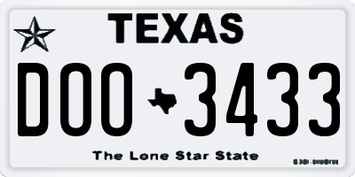 TX license plate DOO3433
