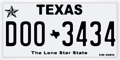 TX license plate DOO3434