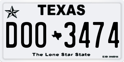 TX license plate DOO3474