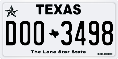 TX license plate DOO3498