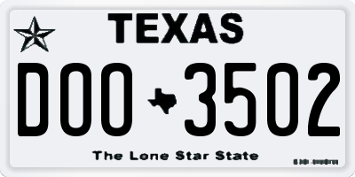 TX license plate DOO3502