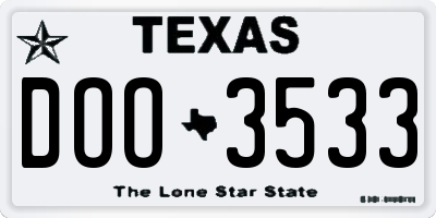 TX license plate DOO3533