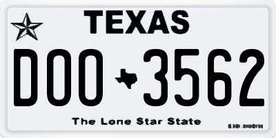 TX license plate DOO3562
