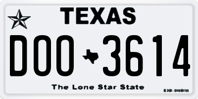 TX license plate DOO3614