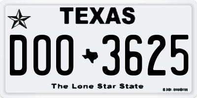 TX license plate DOO3625