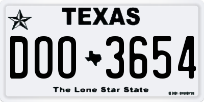 TX license plate DOO3654