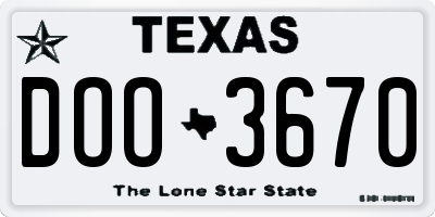 TX license plate DOO3670