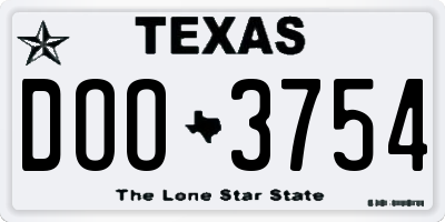 TX license plate DOO3754