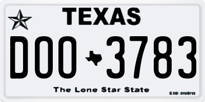 TX license plate DOO3783