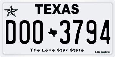 TX license plate DOO3794