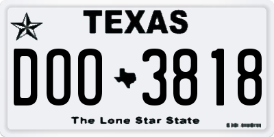 TX license plate DOO3818