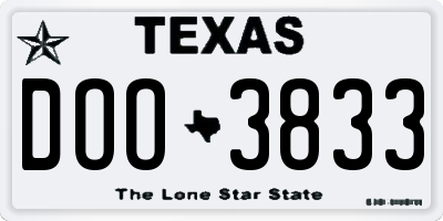 TX license plate DOO3833